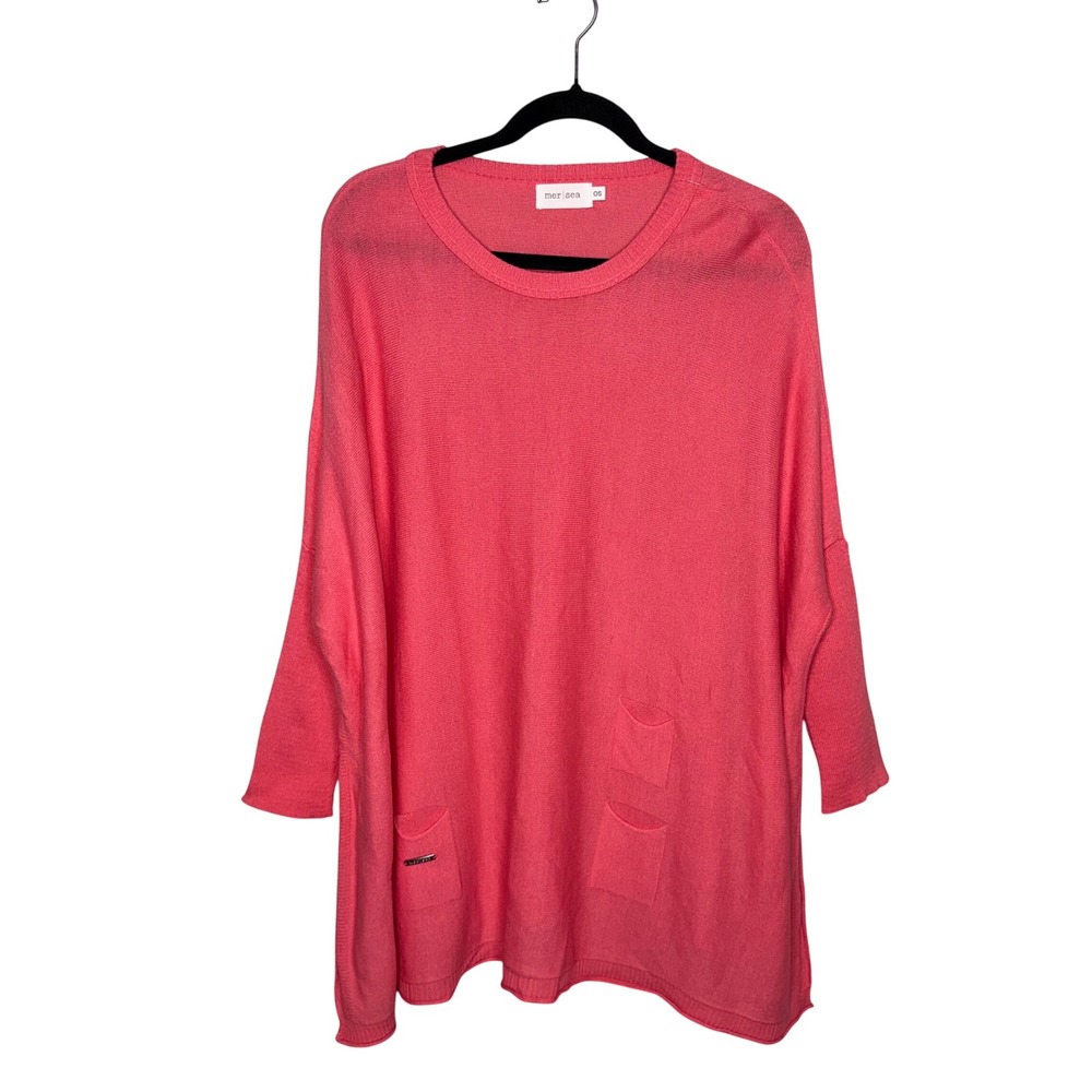 Mer Sea Sweater Women OS Coral Pink Excellent Oversized Crew Neck Pocket Knit